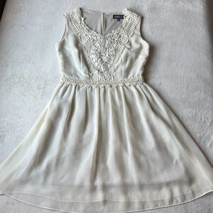 Apricot Brand Crochet Chiffon Feminine Cream Dress XS